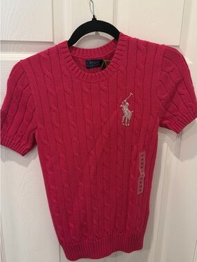 Ralph Lauren Pink Cable-Knit Short-Sleeve Sweater